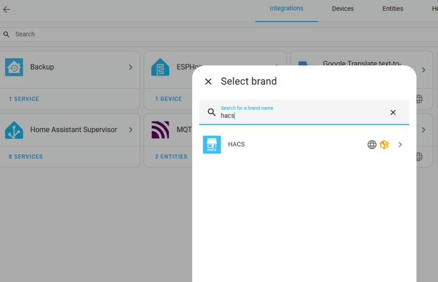 To set up the HACS integration step1