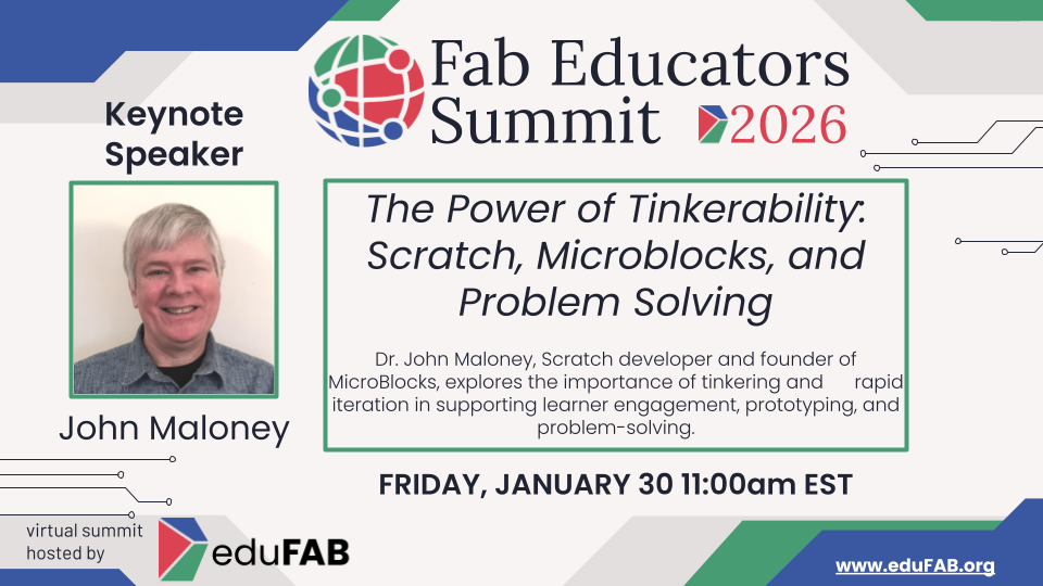 keynote speaker Dr. John Maloney, the developer behind Scratch and founder of MicroBlocks