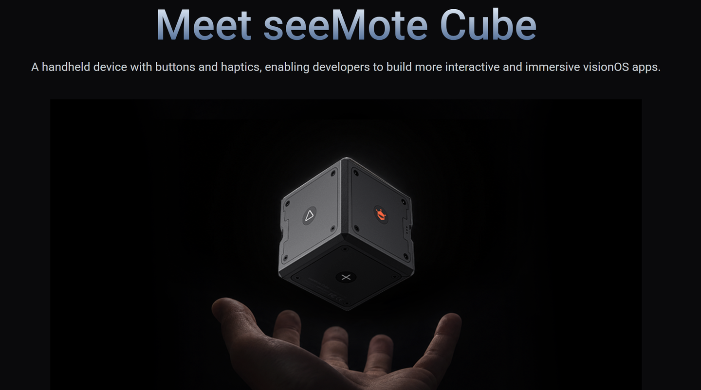 seeMote Cube - A handheld device with buttons and haptics, enabling developers to build more interactive and immersive visionOS apps.